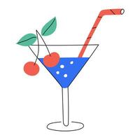 hand- getrokken cocktail met kers en rietje. verkoudheid drankje, zomer drank. helder decoratief element. kleur vlak vector illustratie geïsoleerd Aan een wit achtergrond.