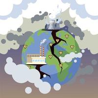 planeet aarde ziek door vervuiling, vervuilende fabrieken vector