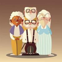 senior mensen, oude mannen en vrouw met bril en wandelstok cartoon vector