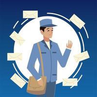 postdienst postbode karakter in uniform met enveloppen vector
