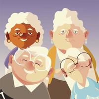senior mensen, schattige groep opa en grootmoeders karakters cartoon vector