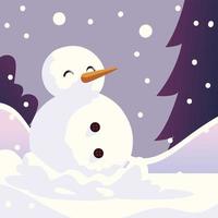 kerst cartoon sneeuwpop sneeuwval in de winter scene vector