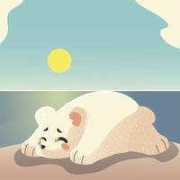 ijsbeer slapen in ijs cartoon dier vector