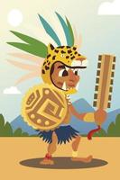 Azteekse krijger in traditioneel wapen tribal en hoofddeksels vector