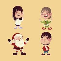 merry christmas santa elf jongen en meisje iconen set vector