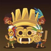 Azteekse totemstrijders met traditionele hoofddeksels vector