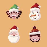 vrolijk kerst elf sneeuwpop santa en jongen kid vector design