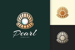 luxe schelp- of clam-logo met pareljuweel voor sieraden of schoonheidsmerk vector
