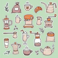 illustratie van set koffiestickers vector