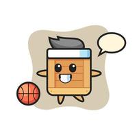 illustratie van houten kist cartoon speelt basketbal vector