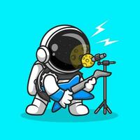 schattig astronaut rocker met gitaar tekenfilm vector icoon illustratie. muziek- wetenschap icoon concept geïsoleerd premie vector. vlak tekenfilm stijl