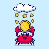 schattig krab Holding goud munt tekenfilm vector icoon illustratie. dier bedrijf icoon concept geïsoleerd premie vector. vlak tekenfilm stijl