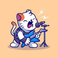 schattig kat rocker met gitaar tekenfilm vector icoon illustratie. dier muziek- icoon concept geïsoleerd premie vector. vlak tekenfilm stijl