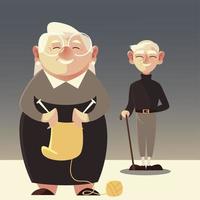senioren, oude man en oudere vrouw met wol vector