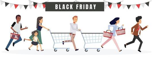 groep mensen haasten zich om te winkelen in Black Friday-uitverkoop. vector