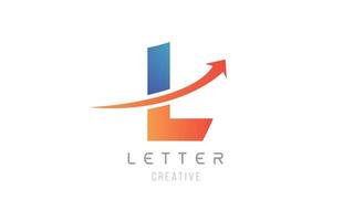 blauw oranje l letter alfabet pictogram ontwerp voor bedrijfssjabloon vector
