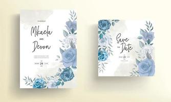 moderne trouwkaart met blauwe bloemen vector