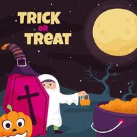 trick or treat in halloweennacht vector