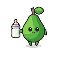 baby avocado stripfiguur met melkfles vector