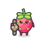 aardbei-mascotte-personage als een mma-vechter met de kampioensriem vector