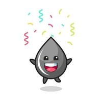 happy oil drop mascotte springen voor felicitatie met kleur confetti vector