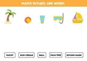 bijpassende zomerfoto's en de woorden. educatief spel voor kinderen. vector