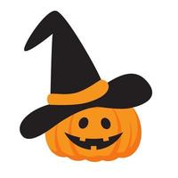 leuke halloween-pompoen met zwarte heksenhoed. jack-o-lantern symbool vector