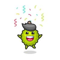 gelukkige durian mascotte springen voor felicitatie met kleur confetti vector