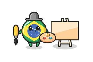 illustratie van de mascotte van het vlagkenteken van Brazilië als schilder vector