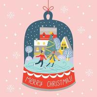 vrolijke kerst- en feestdagenkaart met schattig schaatsend paar vector