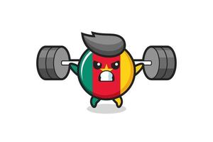 Kameroen vlag badge mascotte cartoon met een barbell vector