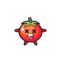 karakter van de schattige tomaten met dode pose vector