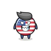 kwade uitdrukking van de vlag van de Verenigde Staten, schattig mascottekarakter vector