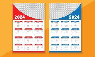 2024 Engels typografisch kalender ontwerp sjabloon. jaarlijks planner. week begint van zondag rood blauw ontwerp. vector