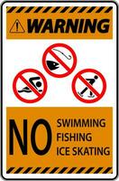 verbod teken waarschuwing - Nee zwemmen, vissen, ijs het schaatsen vector