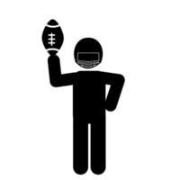 Amerikaans Amerikaans voetbal speler met helm en bal vector illustratie silhouet stijl icoon