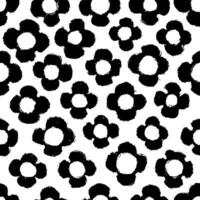 zwart naief speels madeliefje naadloos patroon Aan wit. rommelig graffiti schetsen behang afdrukken in tekening grunge stijl. Zwitsers ontwerp esthetisch vector
