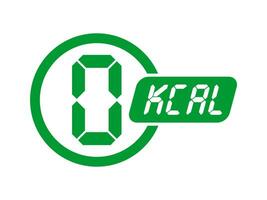 0 kcal vector icoon etiket insigne met digitaal doopvont stijl alfabet. nul calorie groen logo. vector illustratie