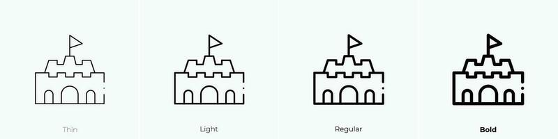 zand kasteel icoon. dun, licht, regelmatig en stoutmoedig stijl ontwerp geïsoleerd Aan wit achtergrond vector