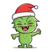 schattig groen monster karakter in de kerstman hoed. vector illustratie.