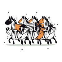 zebra familie. vector hand- getrokken illustratie van een groep van zebra's.