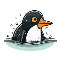 schattig pinguïn zwemmen in de water. tekenfilm vector illustratie.