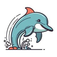 schattig dolfijn jumping uit van water. vector illustratie in tekenfilm stijl.