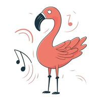 flamingo vogel met muziek- notities. vector illustratie in tekenfilm stijl.