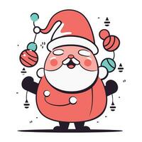 schattig tekenfilm de kerstman claus met Kerstmis ballen. vector illustratie.