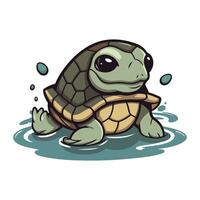 tekenfilm schildpad zwemmen in water. vector illustratie Aan wit achtergrond.