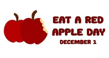 eten een rood appel dag. groet kaart, vector illustratie met tekenfilm stijl rood appel met beet. december 1. vector vlak illustratie.