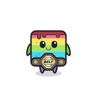 de mma fighter regenboogtaart mascotte met een riem vector