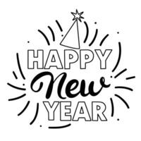 gelukkig nieuw jaar tekst spandoek. gelukkig nieuw jaar woorden zwart plein spandoek. handschrift schoonschrift belettering gelukkig nieuw jaar. hand- getrokken vector kunst.