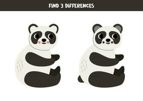 vind 3 verschillen tussen twee schattig tekenfilm panda's. vector